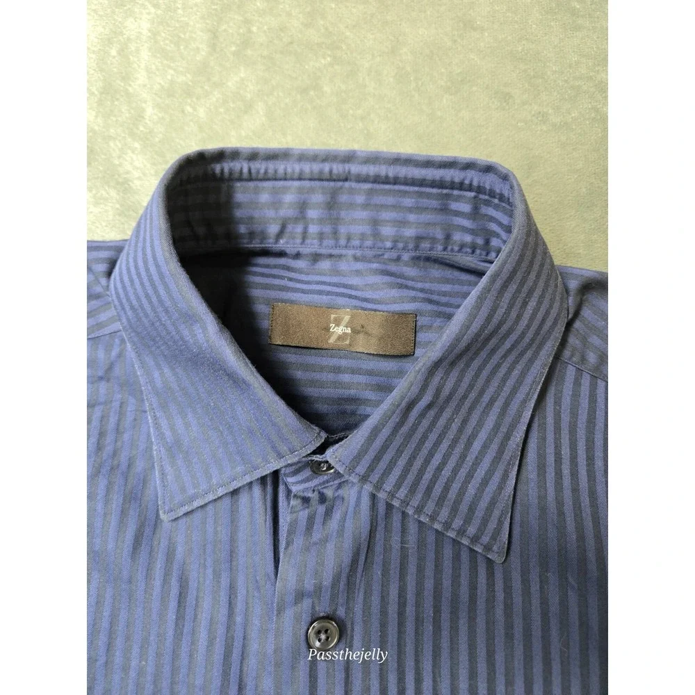 Z Zegna Dress Shirt Mens Large 41 16‎ Button Stripe Long Sleeve Vertical Italy